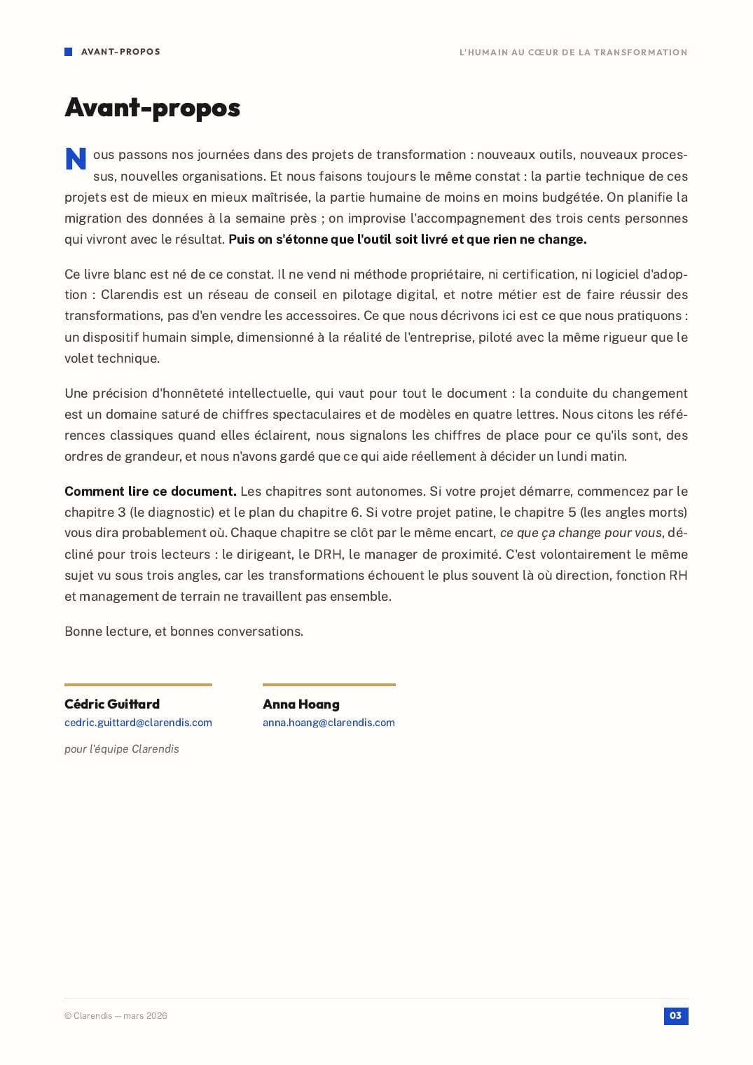 Page 3 du livre blanc « Conduite du Changement : L’Humain au Cœur de la Transformation »