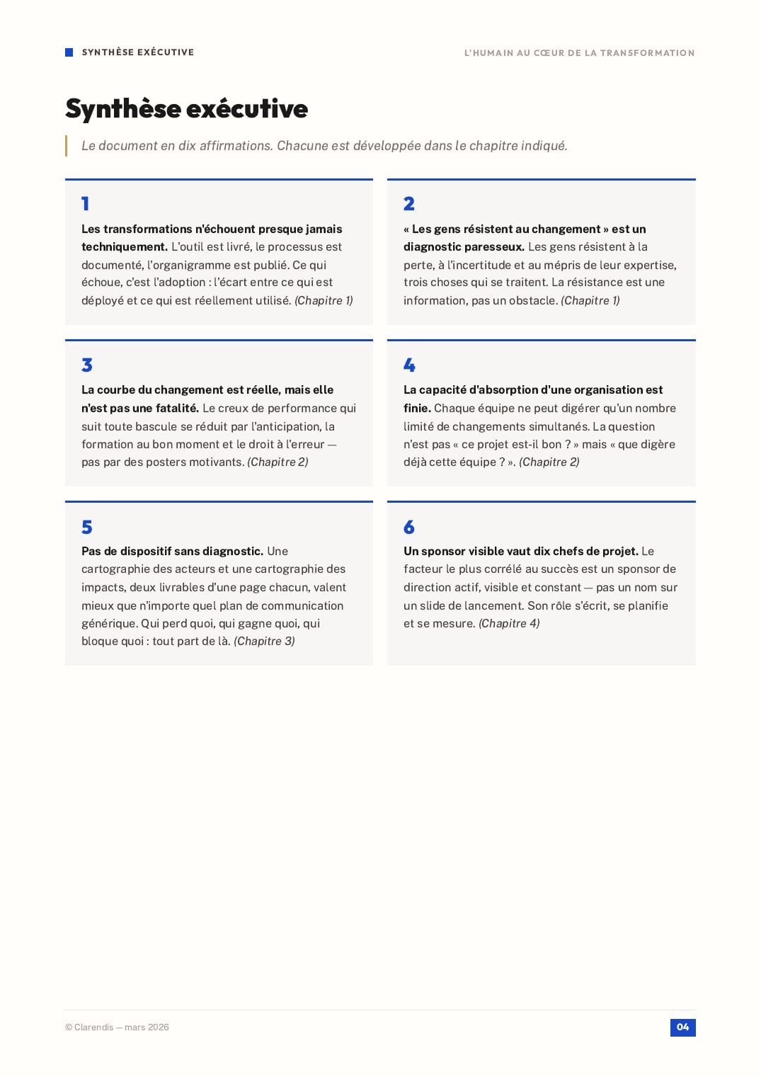 Page 4 du livre blanc « Conduite du Changement : L’Humain au Cœur de la Transformation »