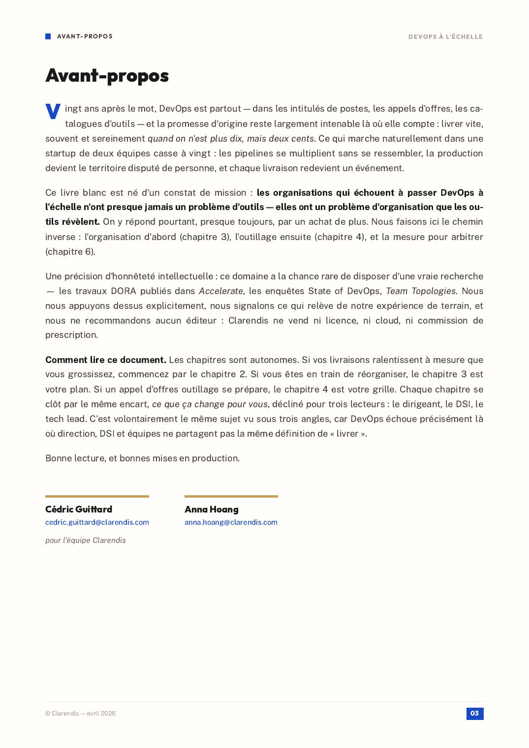 Page 3 du livre blanc « DevOps à l’échelle : Organisation et outillage »