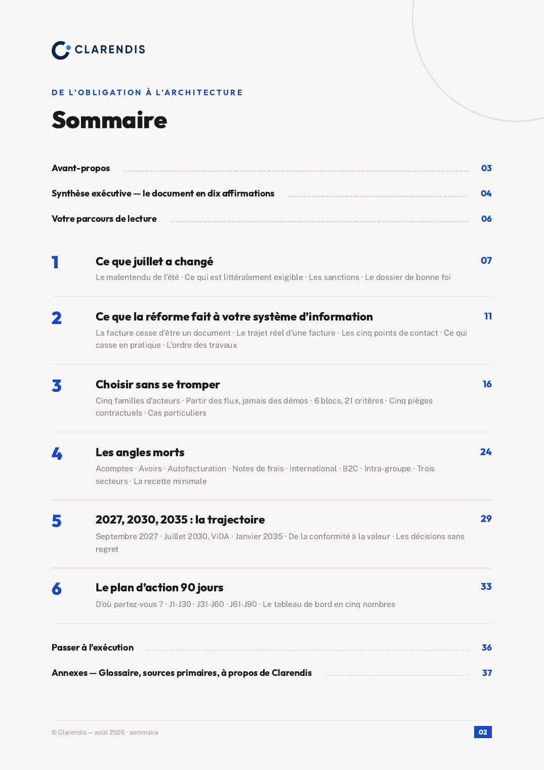 Page 2 du livre blanc « De l’obligation à l’architecture — Facturation électronique 2026-2035 »