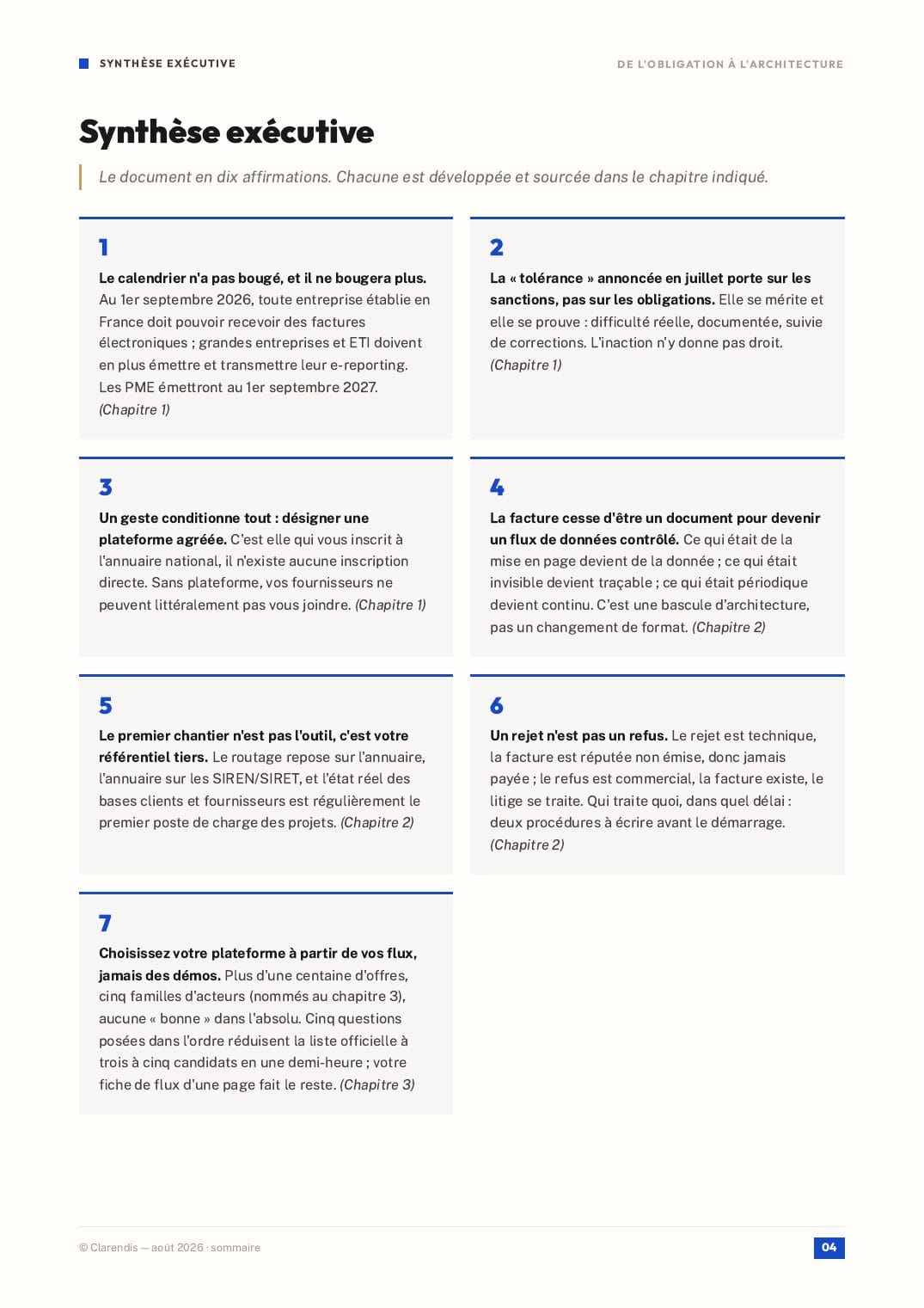 Page 4 du livre blanc « De l’obligation à l’architecture — Facturation électronique 2026-2035 »