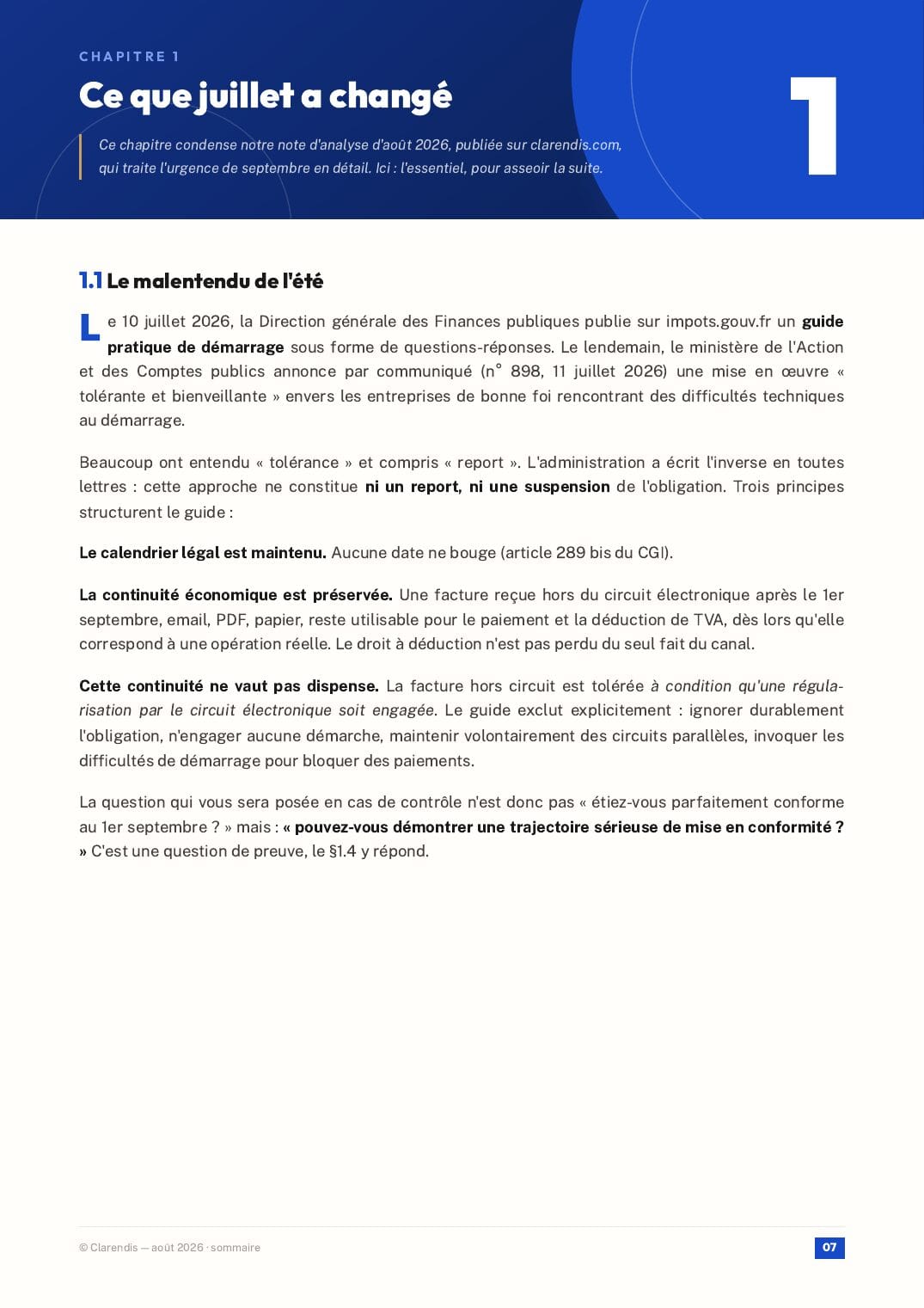 Page 7 du livre blanc « De l’obligation à l’architecture — Facturation électronique 2026-2035 »