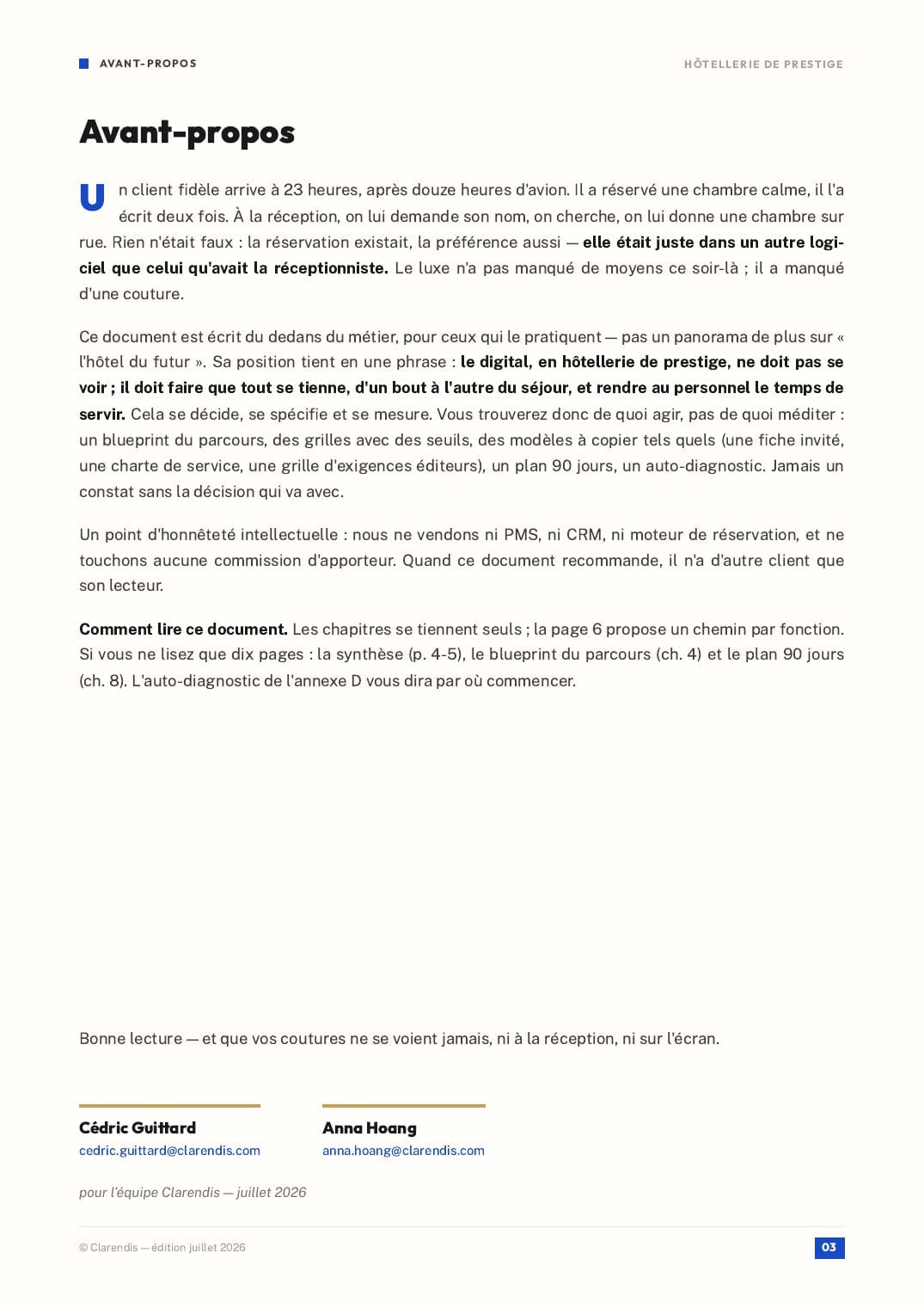 Page 3 du livre blanc « Hôtellerie de Prestige : Orchestration d’une Expérience Sans Couture »