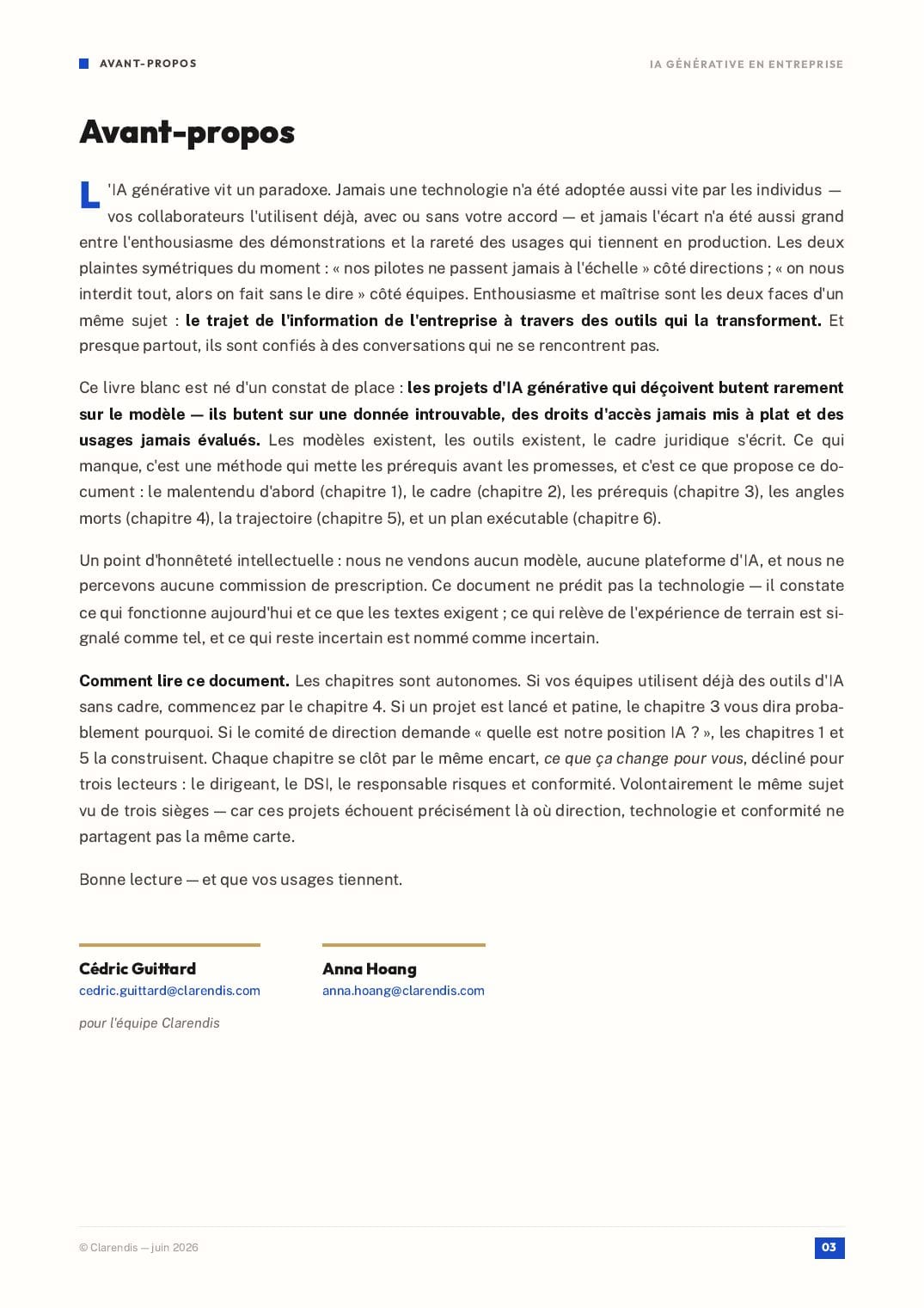 Page 3 du livre blanc « IA Générative en entreprise : Enjeux et prérequis »
