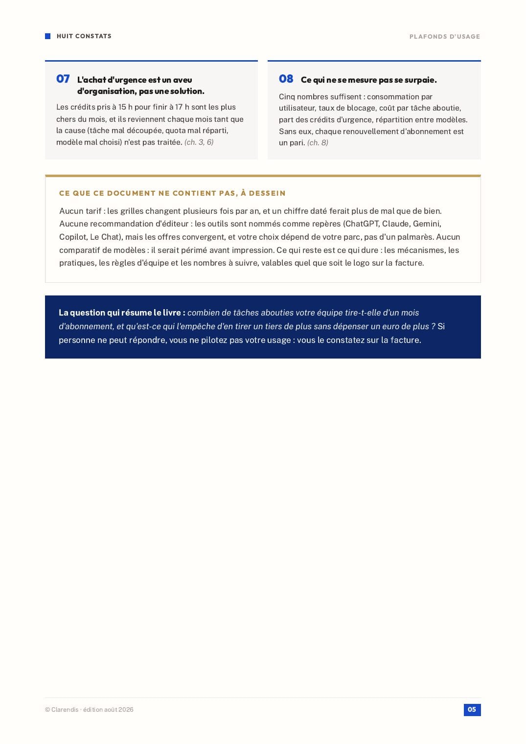 Page 5 du livre blanc « Plafonds d’usage : produire avec l’IA sans acheter du temps »