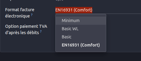 Choice of electronic invoicing profile by use case: Minimum, Basic WL, Basic, EN 16931 Comfort
