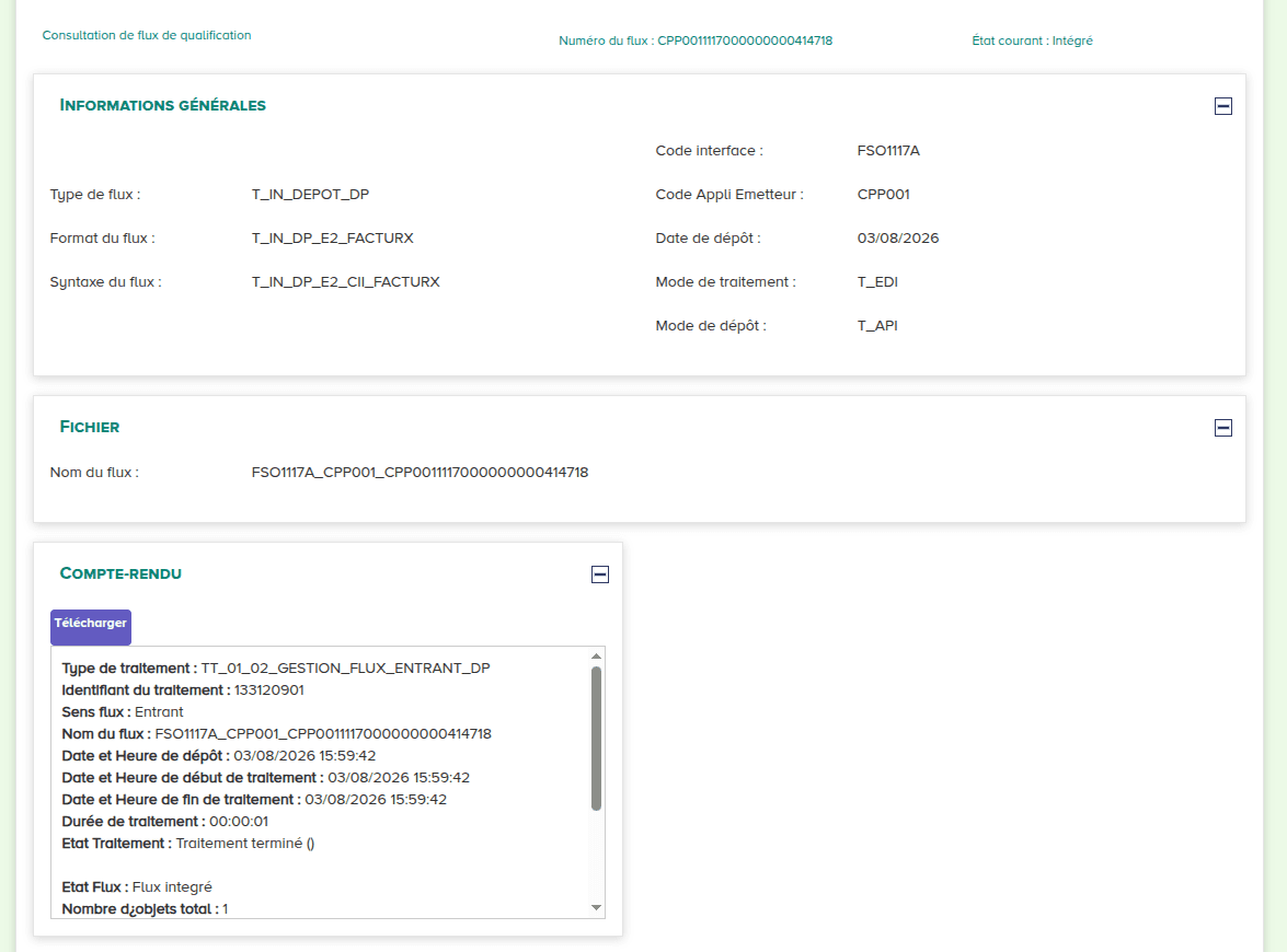 Detail of a flow filed automatically on the public portal and integrated on the administration’s side