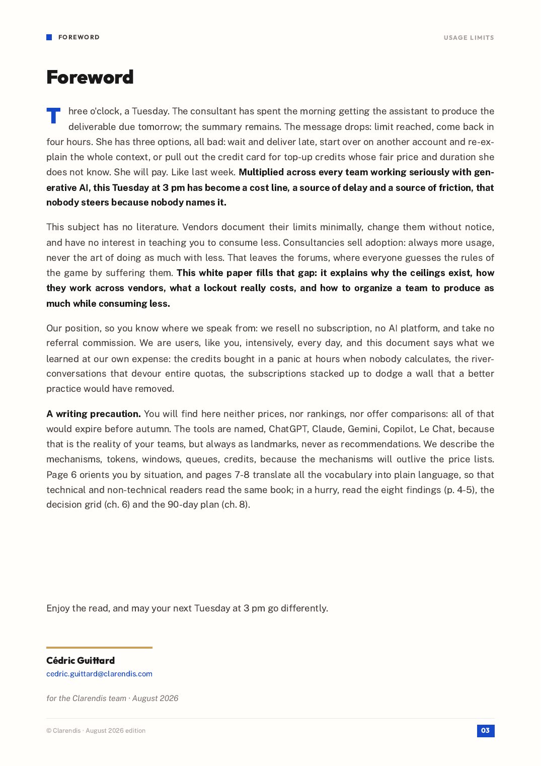 Page 3 of the white paper “Usage limits: producing with AI without buying time”