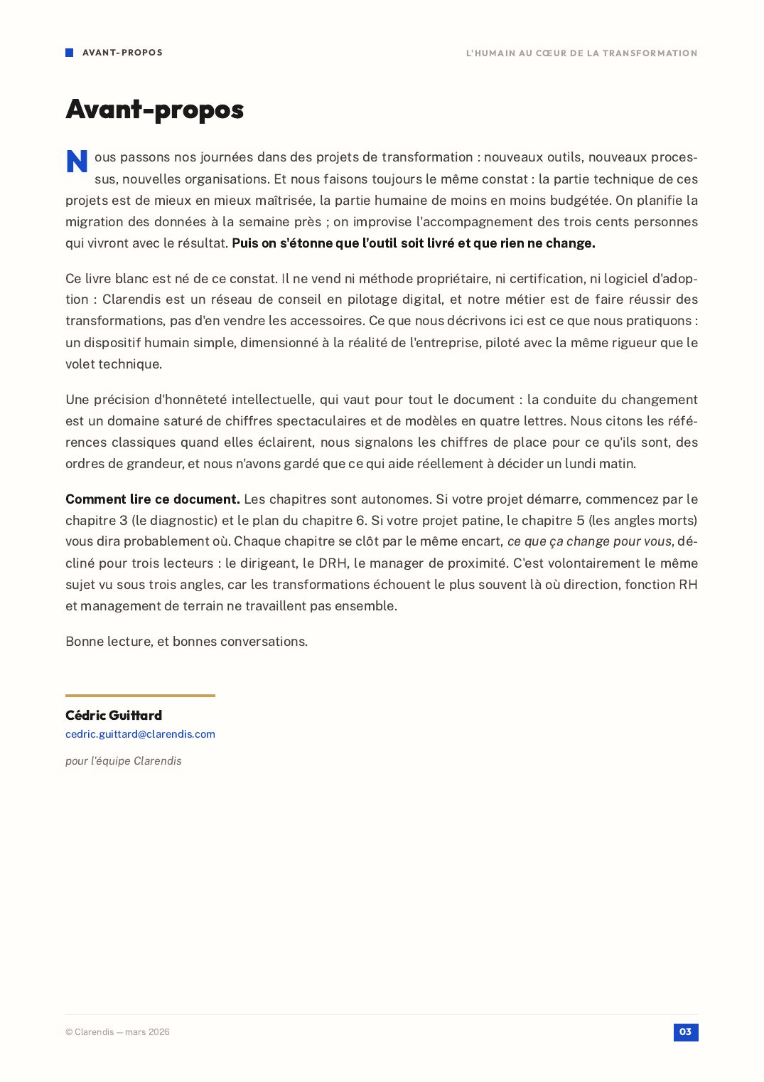 Page 3 du livre blanc « Conduite du Changement : L’Humain au Cœur de la Transformation »