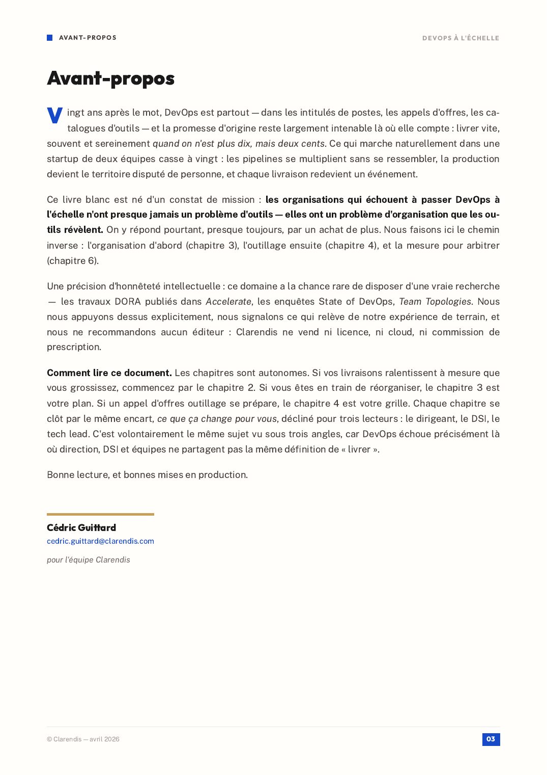 Page 3 du livre blanc « DevOps à l’échelle : Organisation et outillage »