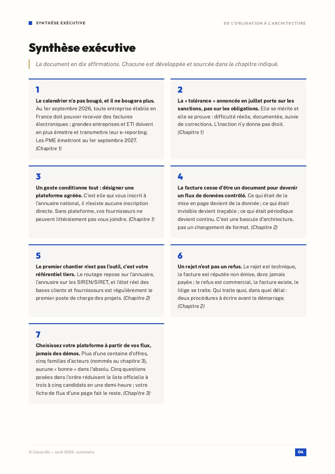 Page 4 du livre blanc « De l’obligation à l’architecture — Facturation électronique 2026-2035 »