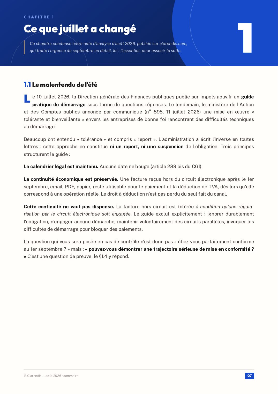 Page 7 du livre blanc « De l’obligation à l’architecture — Facturation électronique 2026-2035 »