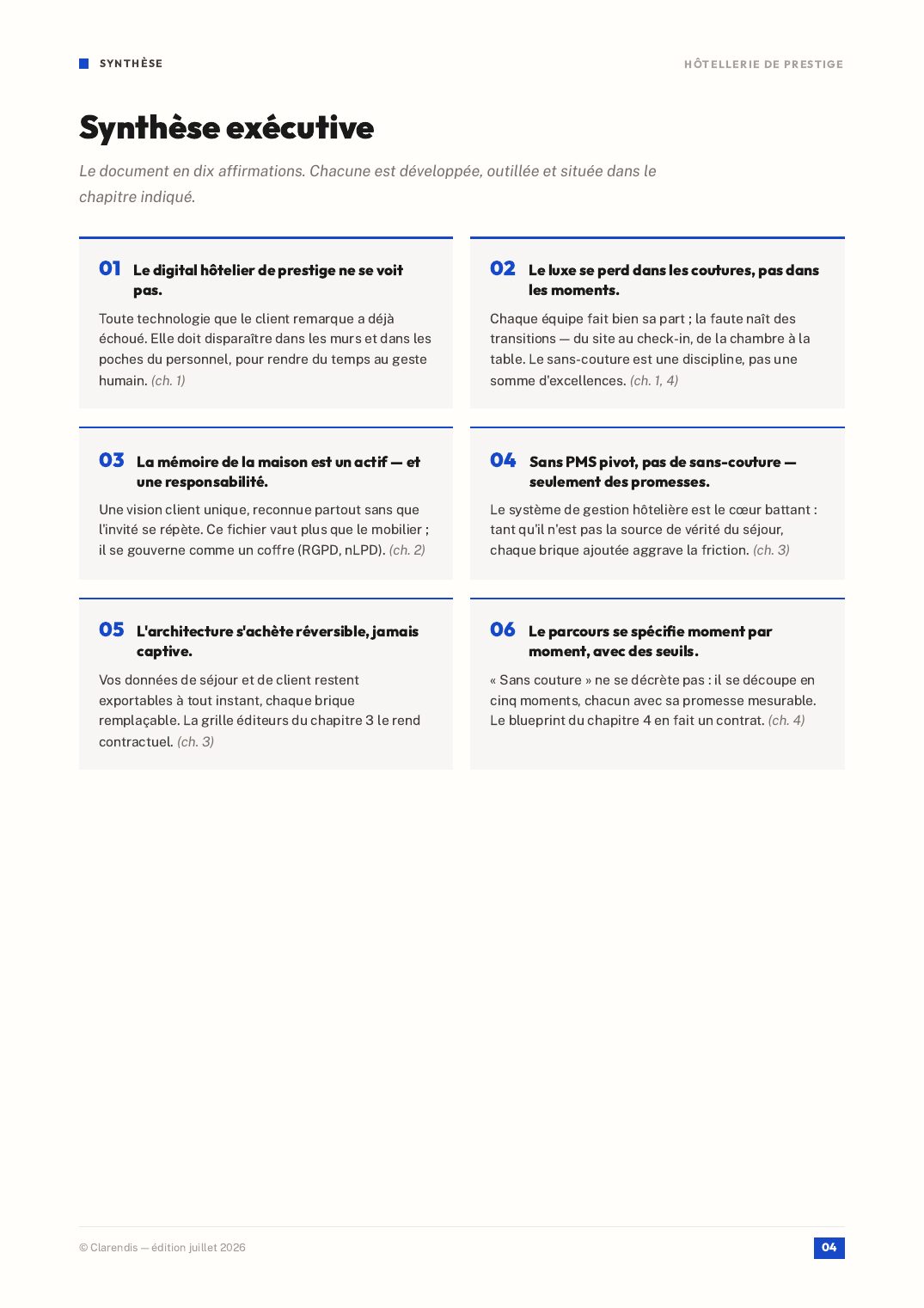 Page 4 du livre blanc « Hôtellerie de Prestige : Orchestration d’une Expérience Sans Couture »