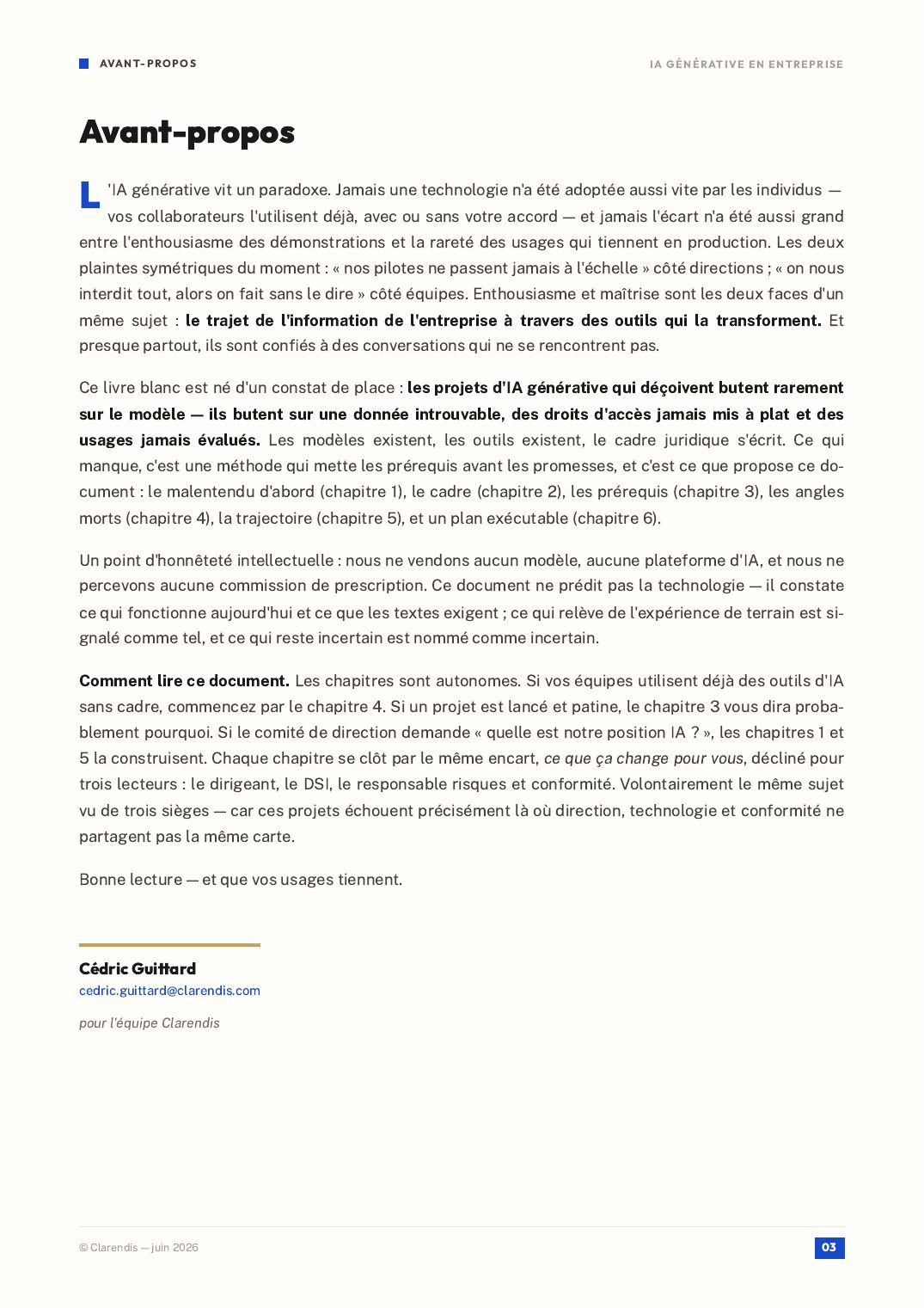 Page 3 du livre blanc « IA Générative en entreprise : Enjeux et prérequis »